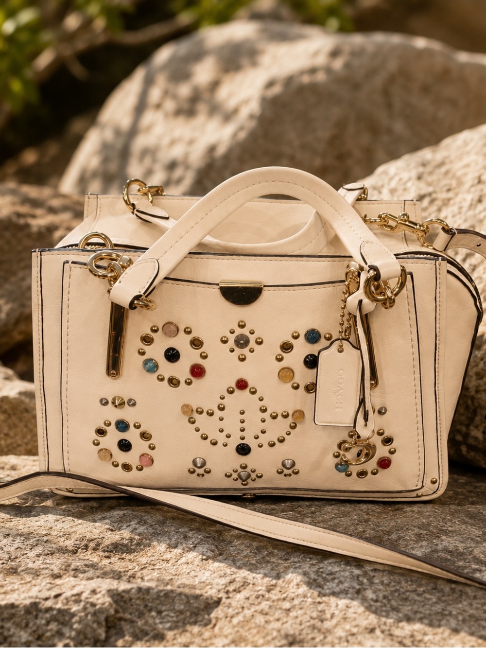 Coach Dreamer Rivet Satchel Cream Multicolor Studded (Retired) NWOT COA